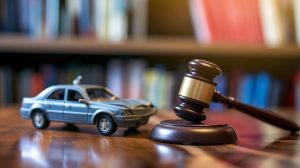 toy car and gavel on desk symbolizing public liability insurance